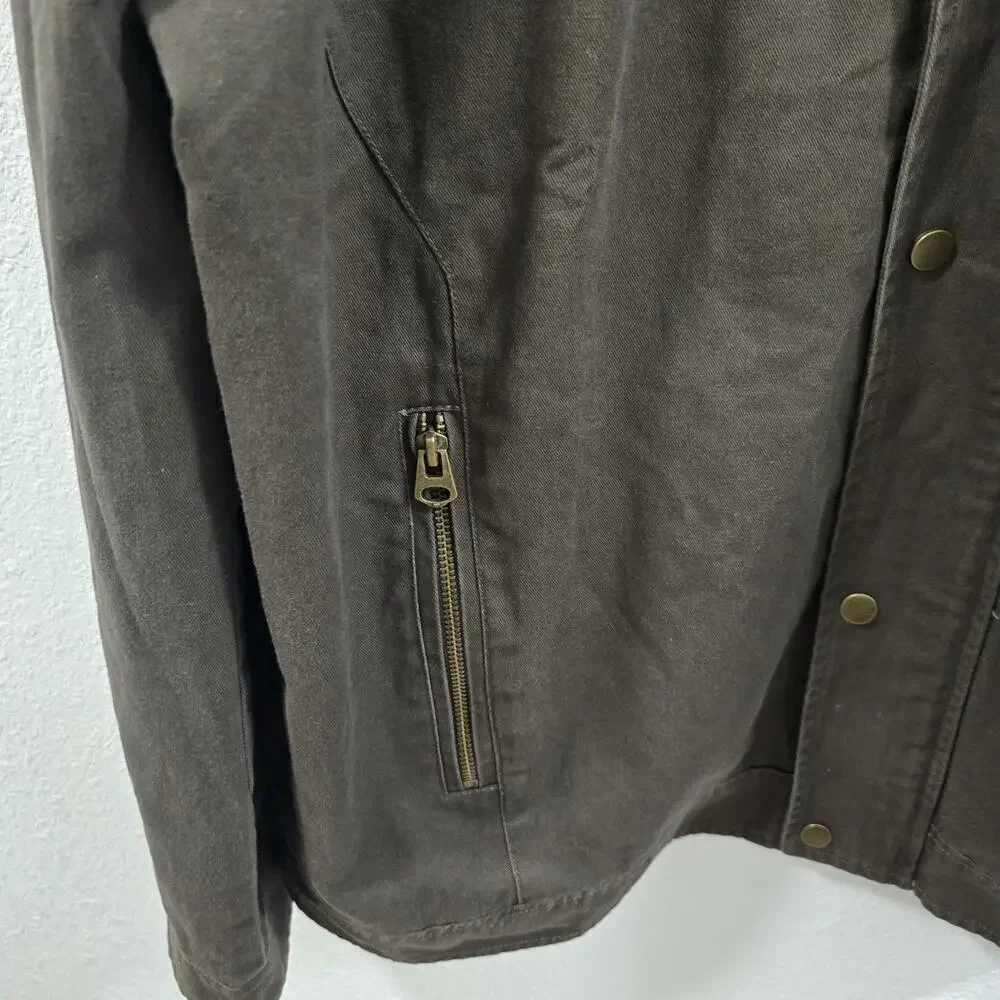 Whattry Men’s Utility Jacket XL Brown Hooded Military Field Coat Cargo Casual